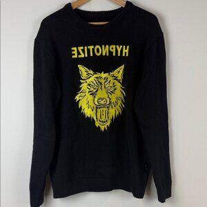 Simons Djab Black Sweater with Yellow Wolf Design Size Large